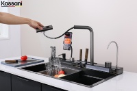 Vente directe usine : Évier de cuisine multifonctionnel fait main à cuve unique avec support pour téléphone portable et support pour couteaux, et robinet haute pression pour cuisines