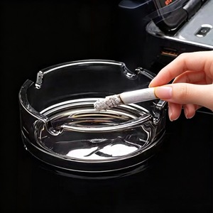 Round Glass Ashtray Smoky Gray Classic Design For Home Office Use - Product Image 1