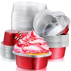 55ml di carta stagnola in alluminio tazza per budino con coperchio a forma di cuore usa e getta Mini Mousse per Cupcake stampo da forno