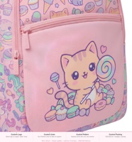 Mochila Escolar Primaria Personalizada de Fábrica con Estampado de Gato Kawaii y Caramelos para Niñas, Color Rosa, Linda, Ligera, con Logotipo OEM y Embalaje