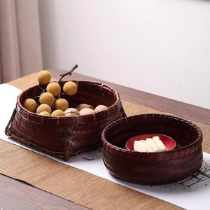 Traditional handmade <b>bamboo</b> woven vintage storage <b>basket</b>, tea ceremony ornament, snack <b>basket</b>, guesthouse afternoon tea, dried - Product Image 1