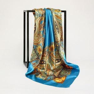 Foulard en satin <span class=keywords><strong>vintage</strong></span> européen et américain pour femmes, 90 jacquard, foulard de tête, motif géométrique en noix de cajou, imprimé, imitation soie, été - Product Image 4