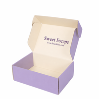 Boîtes d'expédition personnalisées pour le commerce électronique, bijoux, cosmétiques, soins de la peau, logo personnalisé, boîte en papier violette avec fermeture adhésive, emballage compact