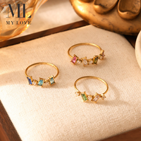 Bague Mylove personnalisée en laiton plaqué or avec zircon coloré et pierre verte, bijou tendance pour femme, cadeau de boutique, vente en gros