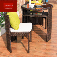 Ensemble de tables basses modernes compactes en rotin avec miroir, mobilier de jardin unique pour cour, hôtel, villa, balcon, pour le café