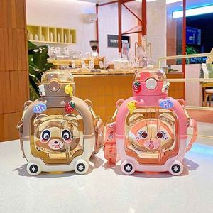 Summer Anti-Drop Portable Straw Cup for Girls With High-Value Crossbody Style and <b>Magic</b> Bear Square Design - Product Image 2