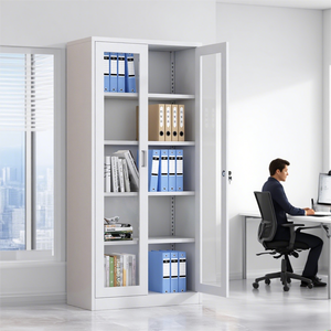 Armoire de classement de bureau en acier avec portes en verre, verrouillable, unité de rangement à 2 tiroirs pour bureau à domicile, design minimaliste, mobilier métallique - Product Image 6