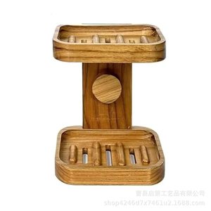 Double Layer Wooden Soap <b>Rack</b> Wall Mounted Bathroom Storage Solid Wood Soap <b>Dish</b> Rectangular Shape - Product Image 3
