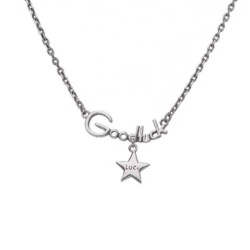 ANENJERY Luck Letter Star Pendant Thai Silver Necklace Female Vintage Jewelry Factory Wholesale