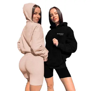 Damen Fitnessbekleidung meistverkauftes 2-teiliges Hoodies-Set lässige Streetwear übergroße Pullover Hoodie individuelles Logo Leggins Shorts