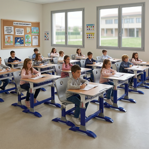 SONGYE Nuevo Diseño Moderno de Escritorio y Silla Metálicos Ajustables en Altura para Escuela Primaria ST-0608, Conjunto de Mesa y Silla para Escuela U - Product Image 5