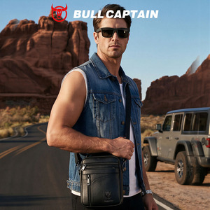 Sac bandoulière homme BULLCAPTAIN, petit sac à bandoulière en cuir véritable, sac messager homme, sac à main homme - Product Image 3