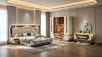 Ensemble de meubles de chambre à coucher, lit king size ou queen size, 5 pièces, style européen, armoire en bois de luxe moderne pour hôtel, meubles de chambre à coucher
