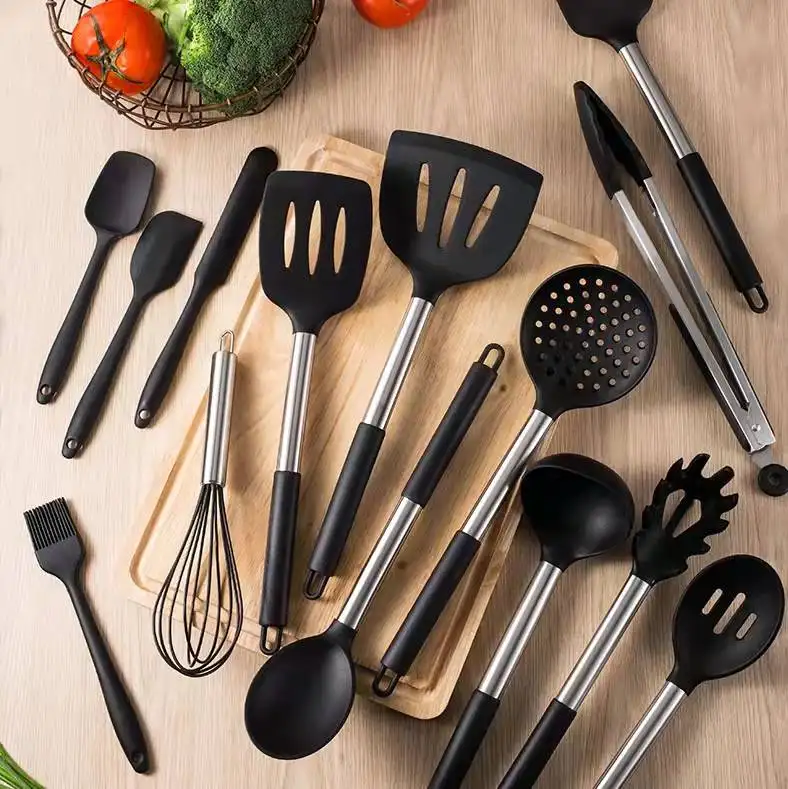 14 Pieces In 1 Set Gadgets Tools Stand Silicone Kitchen Cooking Utensils Accessories Set With Stainless Handles