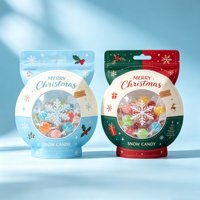 Sachets refermables en aluminium rouge imprimé, qualité alimentaire, avec fermeture éclair, pour biscuits de Noël et bonbons