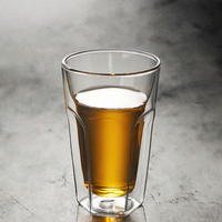 Gobelet en verre borosilicate à double paroi, base hexagonale, verre isolant à paroi épaisse pour café, bière, jus, vente en gros