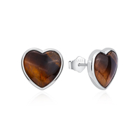 Expédition rapide 925 argent Sterling coquille blanche oeil de tigre pierre forme de coeur femmes pépite boucles d'oreilles bijoux usine en gros