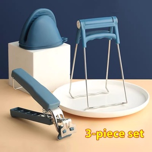 Juego de tres piezas para cocina: pinzas de silicona anti-quemaduras para tazones, soportes para cucharas y pinzas para ollas, multifuncional, de acero inoxidable. - Product Image 1
