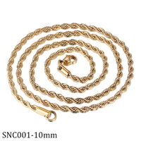 Collier Hip Hop en Acier Inoxydable Plaqué Or, Chaîne Torsadée, Vente en Gros, 2mm 3mm 5mm 6mm 8mm 10mm