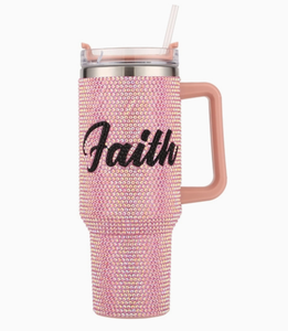Gobelets isothermes pour femmes, entièrement recouverts de strass, avec lettres inspirées « Hope » et « Faith », capacité 40oz, avec poignée - Product Image 3