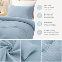 Couette matelassée de luxe en polyester uni avec 2 taies d'oreiller, ensemble 3 pièces, lavée, moelleuse, douce pour la peau, toutes saisons, pour chambre à coucher