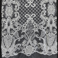 Tissu en dentelle de tulle brodé de sequins géométriques blancs GCW-ACUV120878 pour robe de mariée
