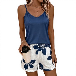 Women 2-Piece Lounge Set Sleeveless V-Neck Cami Shorts Summer Wear Soft Knitted Casual Sleepwear Breathable Elastic Waist - Product Image 3