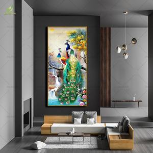 Decoración de Lujo para Sala de Estar con Pintura en Lienzo Impresa de Alta Definición, Pintura de Porcelana con Cristales de Pavo Real, Mural con Luz LED - Product Image 6