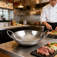 Wok commercial de grande taille en acier inoxydable de 7 à 11 pouces, ustensile de cuisine chinois de renommée, petit wok rond pour la maison