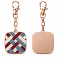 Porte-clés en métal durable avec étiquette carrée tissée géométrique personnalisée, logo sur mesure, vente en gros, cadeau souvenir, fabricant OEM ODM en gros