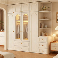 Armoire d'angle rétro française avec grille ouverte, couleur blanc crème, grande capacité, armoire combinée pour chambre principale, casiers personnalisés