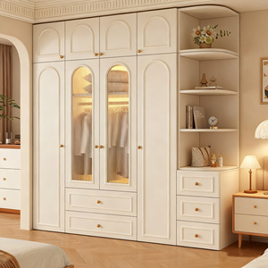 Armoire d'angle rétro française avec grille ouverte, couleur <span class=keywords><strong>blanc</strong></span> crème, grande capacité, armoire combinée pour chambre principale, casiers personnalisés - Product Image 1