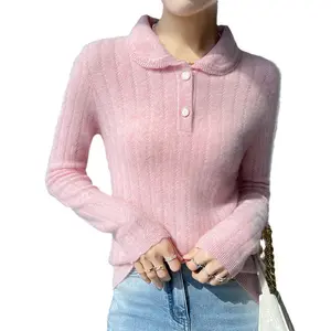 2023 Women's Cardigan Women's Doll Collar Cutout Cashmere Sweater Thickened Base Layer