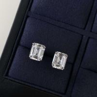 Luxuriöse S925 Silber Smaragdschliff Zirkon Ohrstecker 925 Sterling Silber Solitär CZ Ohrringe