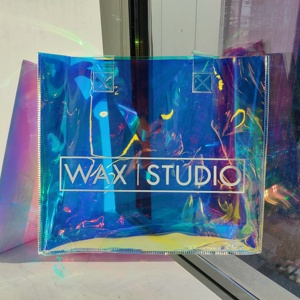 Custom Printed Logo <b>Clear</b> PVC Shoulder Hologram Tote Bag Women Iridescent <b>Handbag</b> Shopping Bag Reusable Holographic Bag - Product Image 1