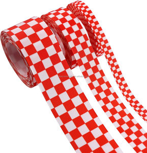 Nastro Grosgrain a Scacchi Rosso e Bianco Personalizzato OKAY Factory, 10mm 22mm 25mm 38mm, Termotrasferibile, Monofacciale, per Gare - Product Image 1