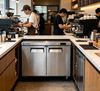 Réfrigérateur de comptoir professionnel 2 portes en acier inoxydable pour hôtels et restaurants, avec refroidissement par ventilateur, contrôle numérique et fonction anti-givre