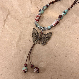 Collier pendentif cloche papillon en bambou de style ethnique vintage, accessoire unisexe, nouvelle tendance <span class=keywords><strong>2023</strong></span>, longue chaîne, cadeau de Jingdezhen - Product Image 3
