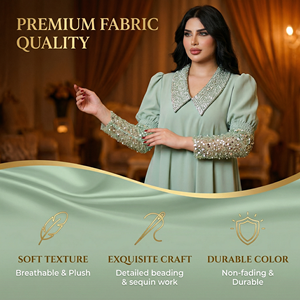 Sage Green <b>Eid</b> <b>Dress</b> <b>for</b> Women Beaded Modest Maxi <b>for</b> Boutique ODM Buyers - Product Image 2
