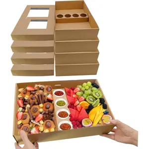Caja de cartón impermeable para pícnic, bandeja para servir postres de panadería, caja de embalaje de catering para comida