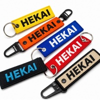 Porte-clés tissé avec logo personnalisé, étiquette en tissu brodée double face, personnalisable, en gros