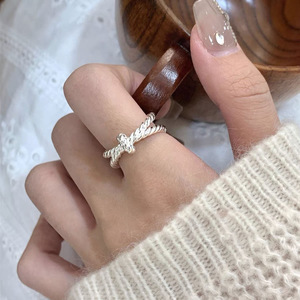 S925 Sterling <b>Silver</b> Braided <b>Cross</b> <b>Ring</b> For Women Minimalist Everyday Wear - Product Image 1