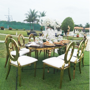 Mobília do hotel Casamento Cadeiras para eventos Banquete Jantar Ouro luxo Metal aço inoxidável cadeira partido trono sillas Moderno