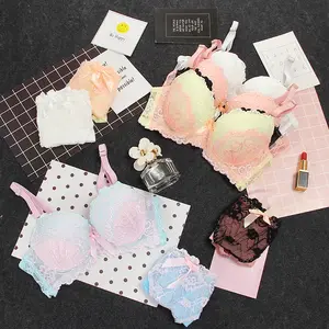 Set Celana Dalam Wanita, Pakaian Dalam Wanita Bra Push Up Seksi Renda Warna Macaron Cocok