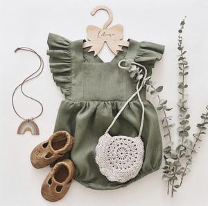 Ropa de Bebé de Alta Calidad, Mono sin Mangas, Mono de Lino con Volantes - Product Image 1