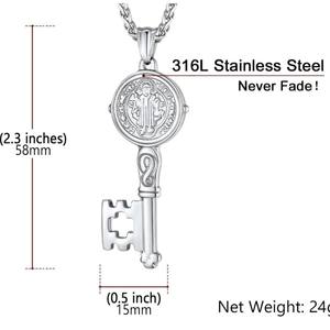 Collar de llave de medalla de San Benito católico, collares de cadena de San Benito de Color dorado de acero inoxidable, joyería religiosa, Colar para hombres - Product Image 2