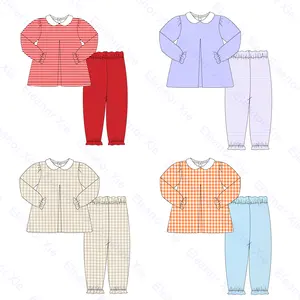 Boutique automne hiver ensembles de vêtements pour tout-petits à manches longues pour filles ensemble deux pièces chemise et pantalon en coton pour bébé