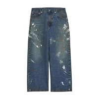 Jeans Homme à Jambes Larges Effet Peinture Éclaboussée, 100% Coton, Lavé, Personnalisable avec LOGO, Fabrication Artisanale
