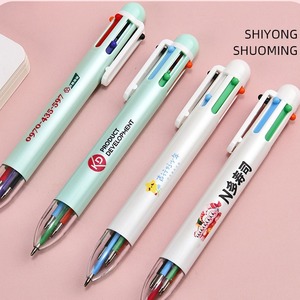 Push Button 6 Color Ballpoint Pen <b>Plastic</b> Custom Logo Printing Promotional Office Stationery For Advertising Use - Product Image 1