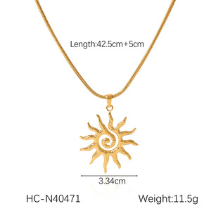 Collar con colgante de sol en espiral de acero inoxidable y oro de 18 quilates, cadena de serpiente redonda, joyería para hombres y mujeres, novedad - Product Image 6